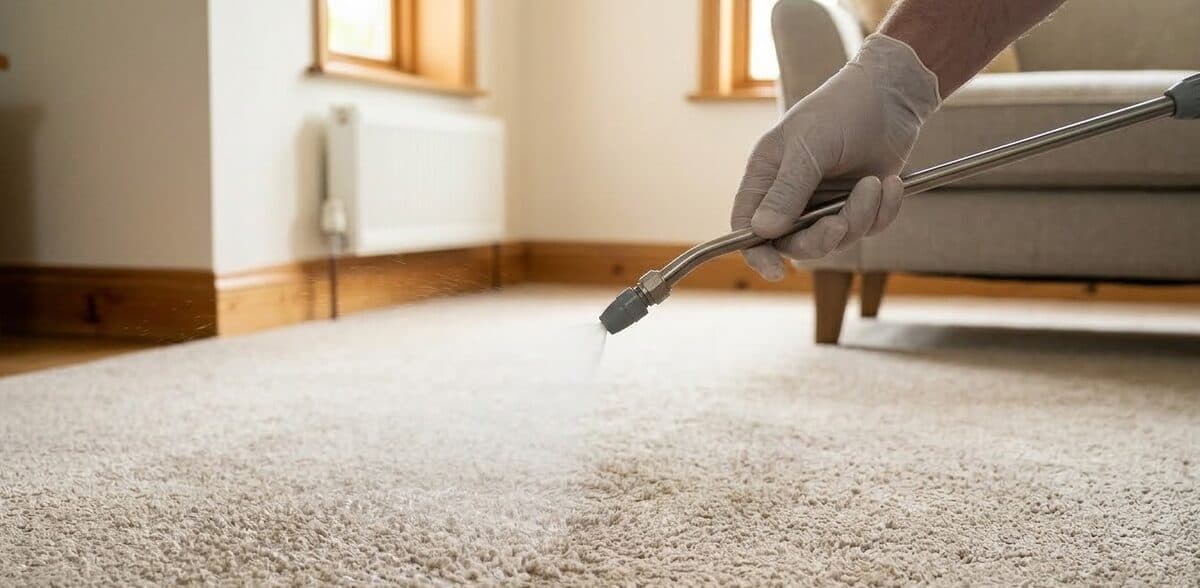 Pre-spray application on carpet fibres